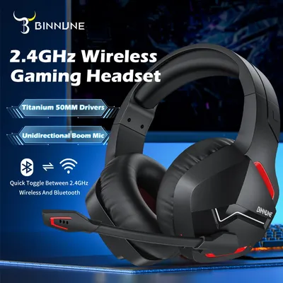 BINNUNE BW01 Dual Wireless Headsets Gamer mit Mikrofon Bluetooth Gaming Headset für PC PS4 PS5 Gaming Kopfhörer für Laptop Computer