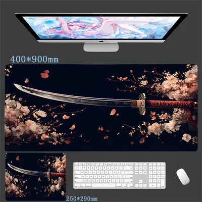 Samurai Warrior Messer Mauspad Gamer Computer Zubehör Tastatur Tischmatte Schwarz Mousepad Company Gaming Laptop Schreibtisch Zubehör