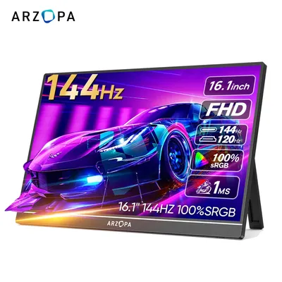 ARZOPA 16,1 Zoll 100 % sRGB 144 Hz tragbarer Monitor Gaming Laptop Display mit Typ C Mini HDMI für PS/Steam/Deck/Switch/PC/Mac