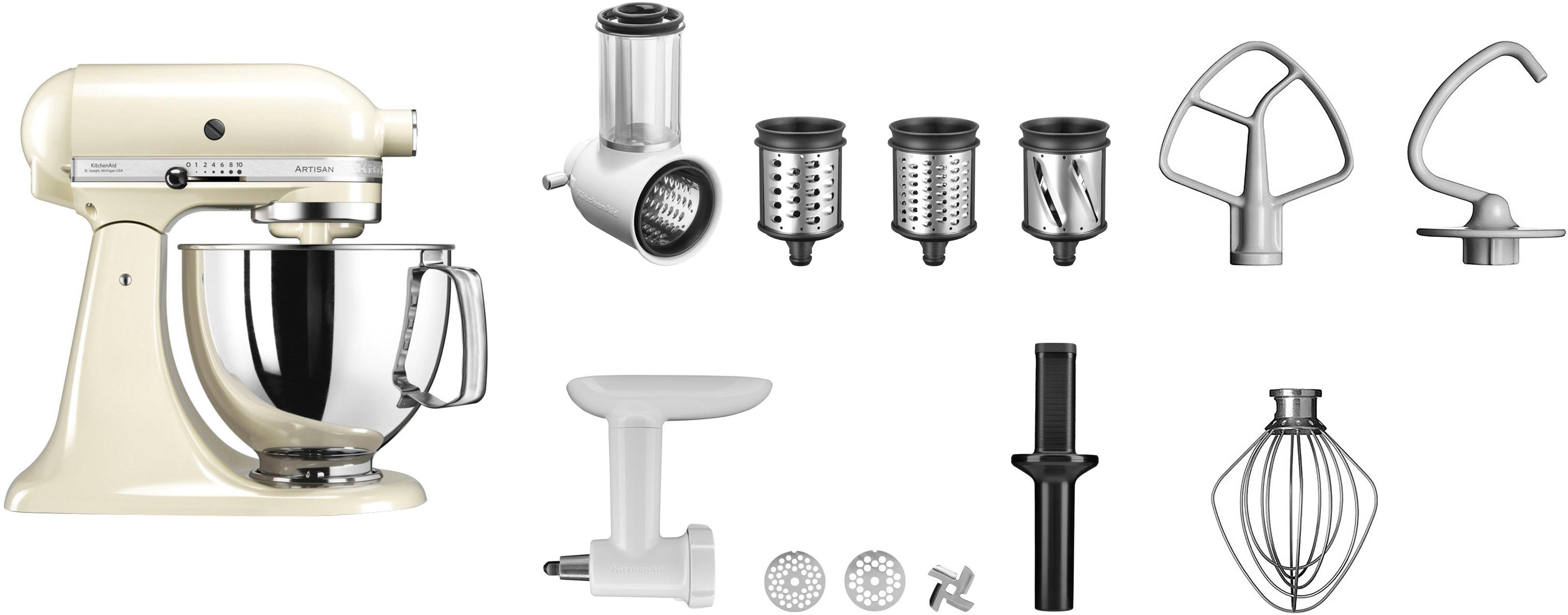 KITCHENAID Küchenmaschine "5KSM125EER", beige (creme), B:24cm H:36cm T:37cm, Küchenmaschinen, Gratis Fleischwolf+Gemüseschneider m. 3 Trommeln (Wert ca. 278,-€ UVP), Küchenmaschine