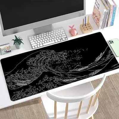 1Pcs Schwarz Meer Welle Große Maus Pad 800*300mm Erweiterte Gaming Maus Pad Desktop Pad Mit genäht Nicht-Slip Gummi Basis Tastatur