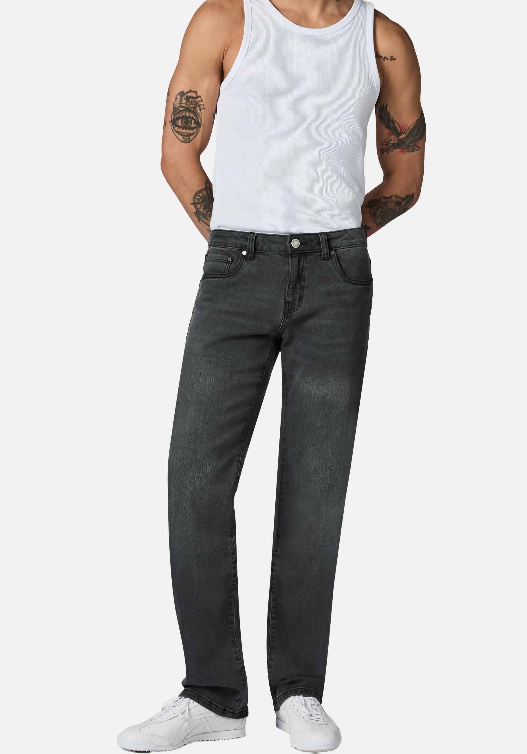 Straight-Jeans PEAK TIME "Orbis", Herren, Gr. 30, Länge 32, satellite grau, Jeans, Obermaterial: 88% Baumwolle, 11% Polyester, 1% Elasthan, straight fit lang, Jeans Straight-Jeans, Herren Jeans mit Logoprägung