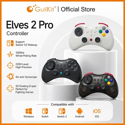 GuliKit Elves 2 Pro Wireless Gaming Controller für Switch 2, Windows, iOS und Android, Hall Joysticks, 1000 Hz Polling Rate Gamepad