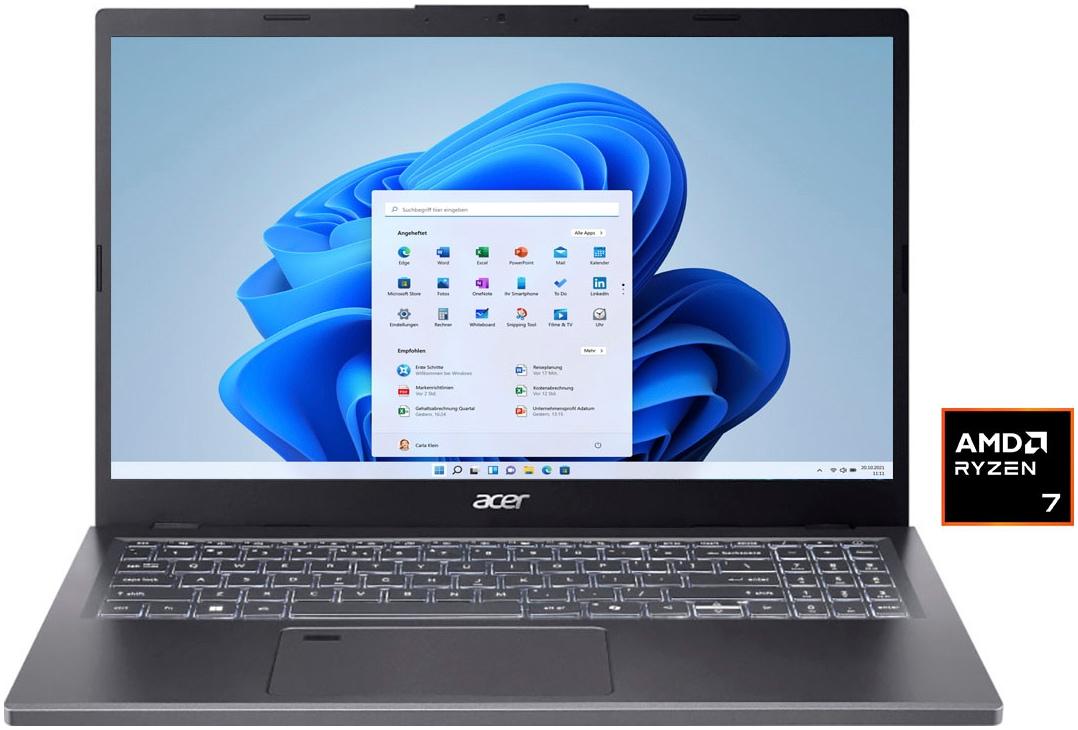 ACER Notebook "Aspire 15", grau (steel grau), 16 GB RAM 1.024 GB SSD, Ryzen 7, Windows 11 Home, Notebooks