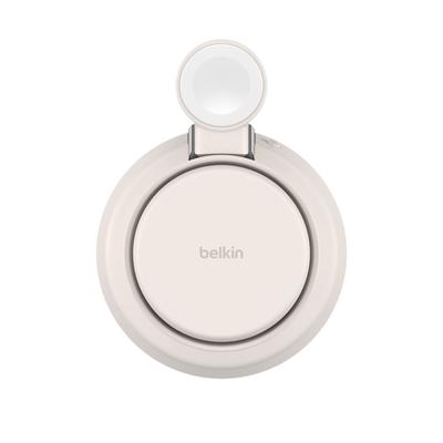 BELKIN Wireless Charger "UltraCharge Pro magnetische 3-in-1-Ladestation mit Qi2 (25 W)", beige (weiß), B:14cm H:11cm T:18cm, Ladegeräte