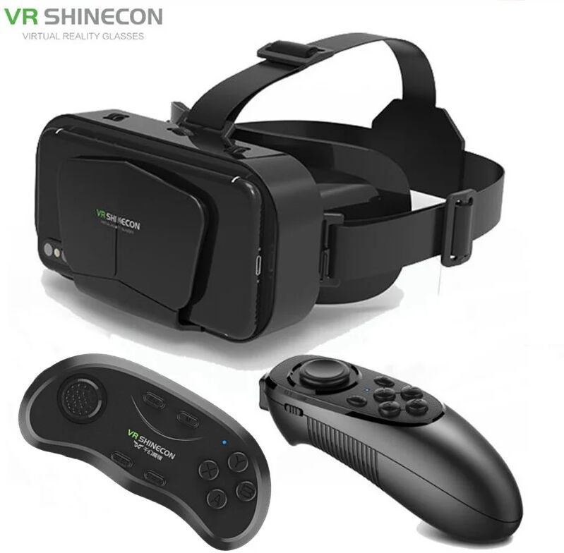 VR SHINECON Original G10 IMAX Riesenbildschirm VR-Brille 3D Virtual Reality Box Google Kartonhelm für 4,7-7" Smartphone, passender Joystick