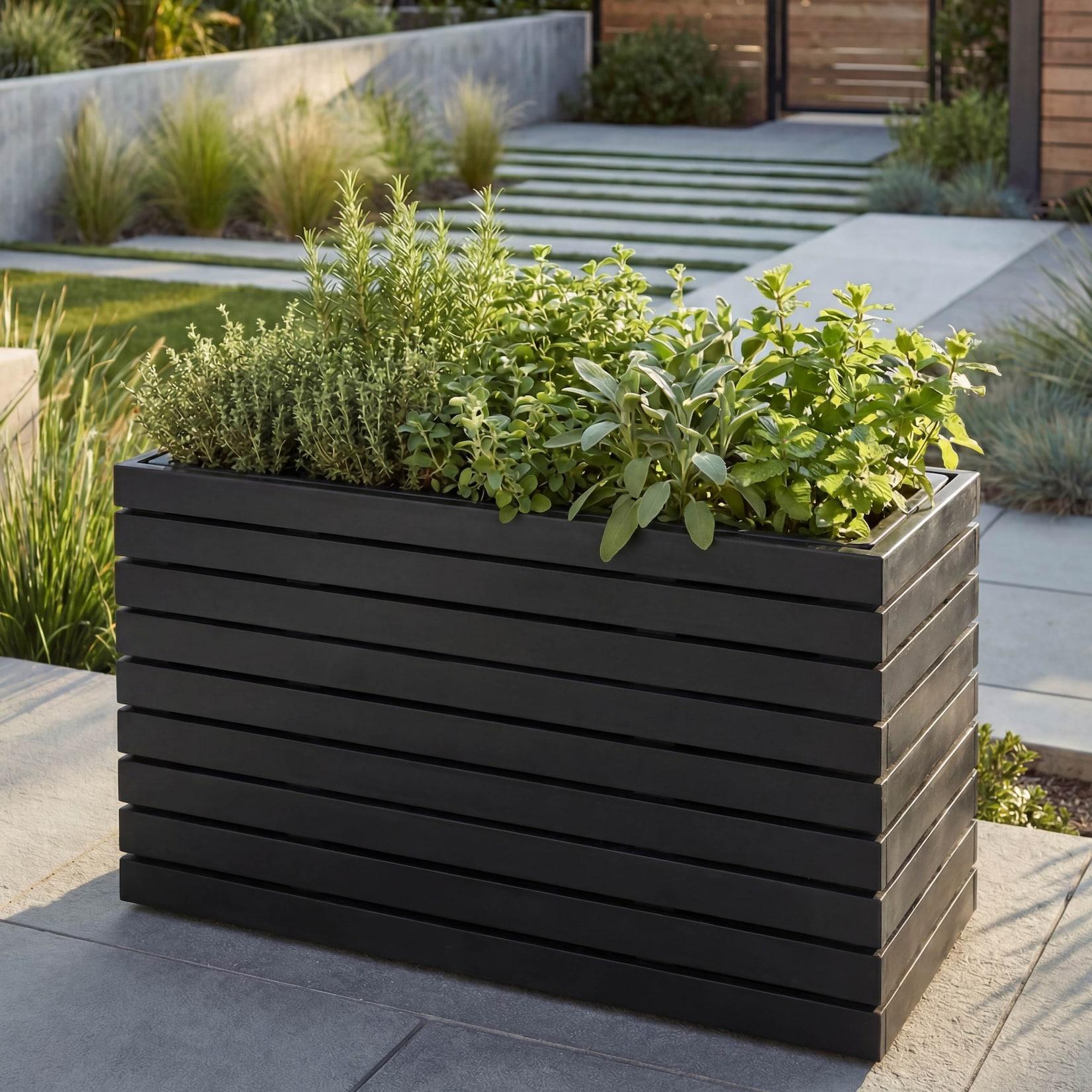 Pflanzkasten MCW-L21, Pflanzkübel Blumentopf Hochbeet, eckig 41x63x23cm Outdoor Akazie Holz MVG-zertifiziert ~ schwarz