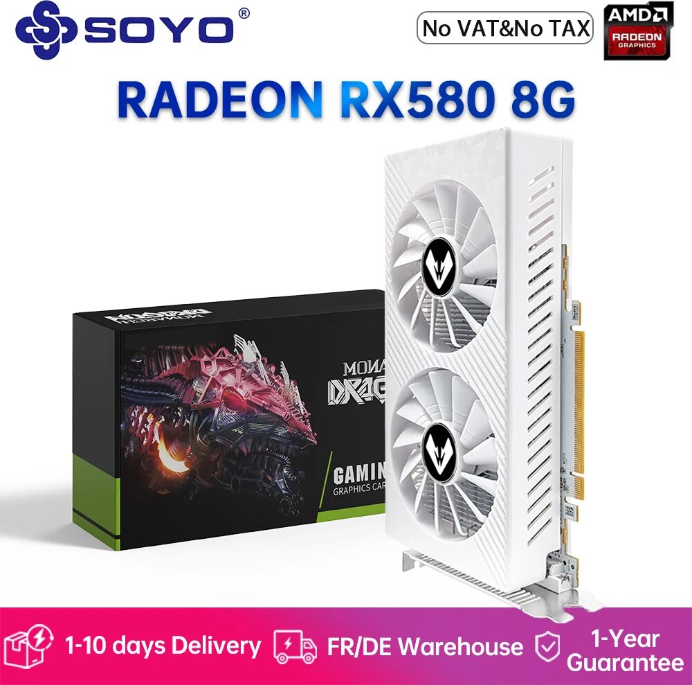 SOYO AMD Radeon RX580 8 GB Gaming-Grafikkarte 2048SP GDDR5 256Bit PCIE 3.0 x16 DP DVI RX580 8 GB GPU Desktop-Computer-Grafikkarte