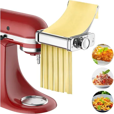 3-in-1-Nudelaufsatz für Kitchenaid-Standmixer, komplett aus Metall, Nudelmaschine, Kitchenaid-Aufsatz, Nudelblatt-Rolle, Spaghetti