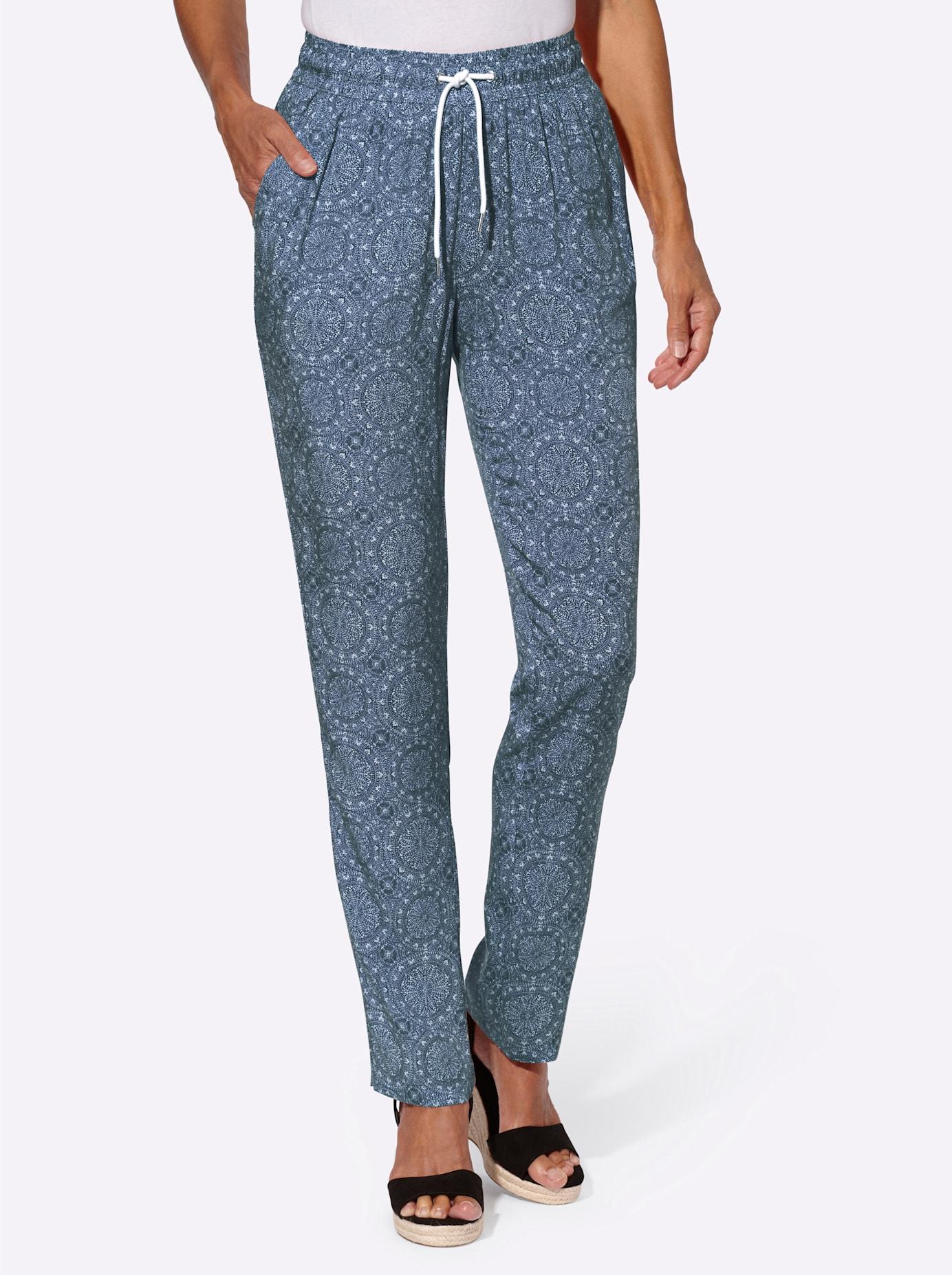 Schlupfhose INSPIRATIONEN, Damen, Gr. 50, Normalgrößen, blau (dunkelblau, champagner, bedruckt), 100% Viskose, ethno, gemustert, lang, Hosen Schlupfhose