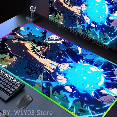 One Piece Gaming Mauspad LED Anime Gamer Tastatur Mauspad Geschwindigkeit XXL Gummi RGB Cartoon Computer Schreibtischunterlage PC Schrank Mousepad