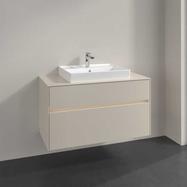 Villeroy und Boch Collaro Waschtischunterschrank C019B0VN 100x54,8x50cm, Waschtisch mittig, LED-Beleuchtung 7,3 W, cashmere grey
