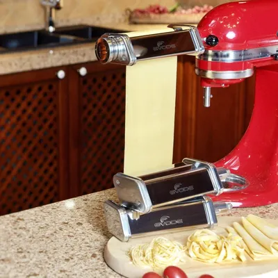 Gvode Pasta Maker-Aufsatz für KitchenAid Standmixer mit Nudelblatt-Roller, Spaghetti-Schneider und Fettuccine-Schneider, 3-teiliges Set