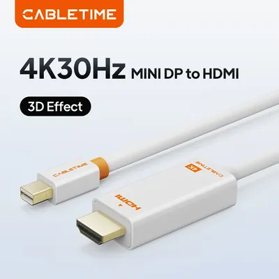 CABLETIME Mini DP auf HDMI-Kabel Mini DP 1.2 Thunderbolt Displayport auf HDMI-Kabel 4K 1080P für Surface Pro 6 TV