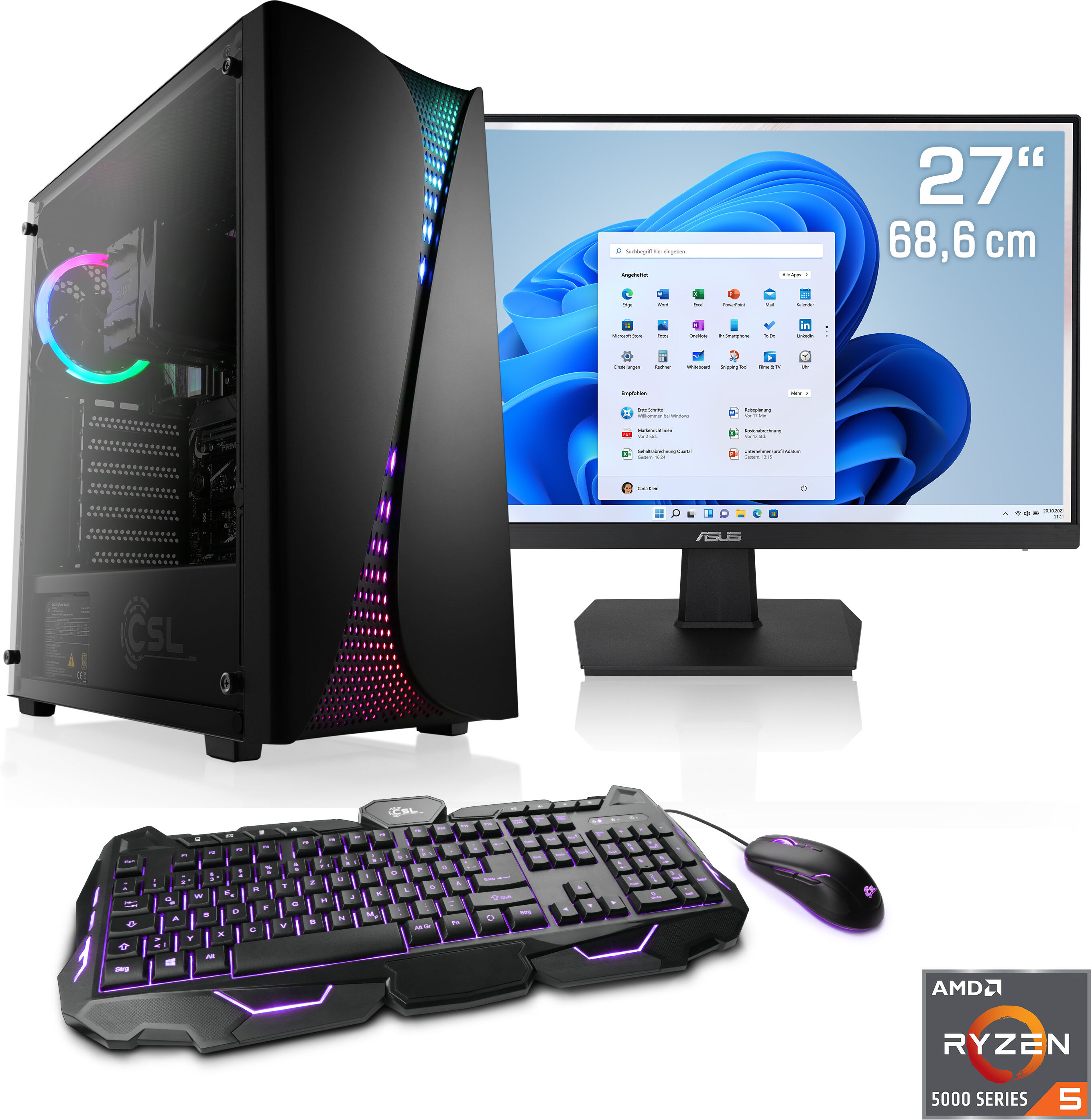 CSL Gaming-PC-Komplettsystem "Levitas V26320", Energieeffizienz: A (A-G), schwarz, Microsoft Windows 11 Home (64 Bit), 32 GB RAM 1.000 GB SSD, Computer_Komplettsysteme