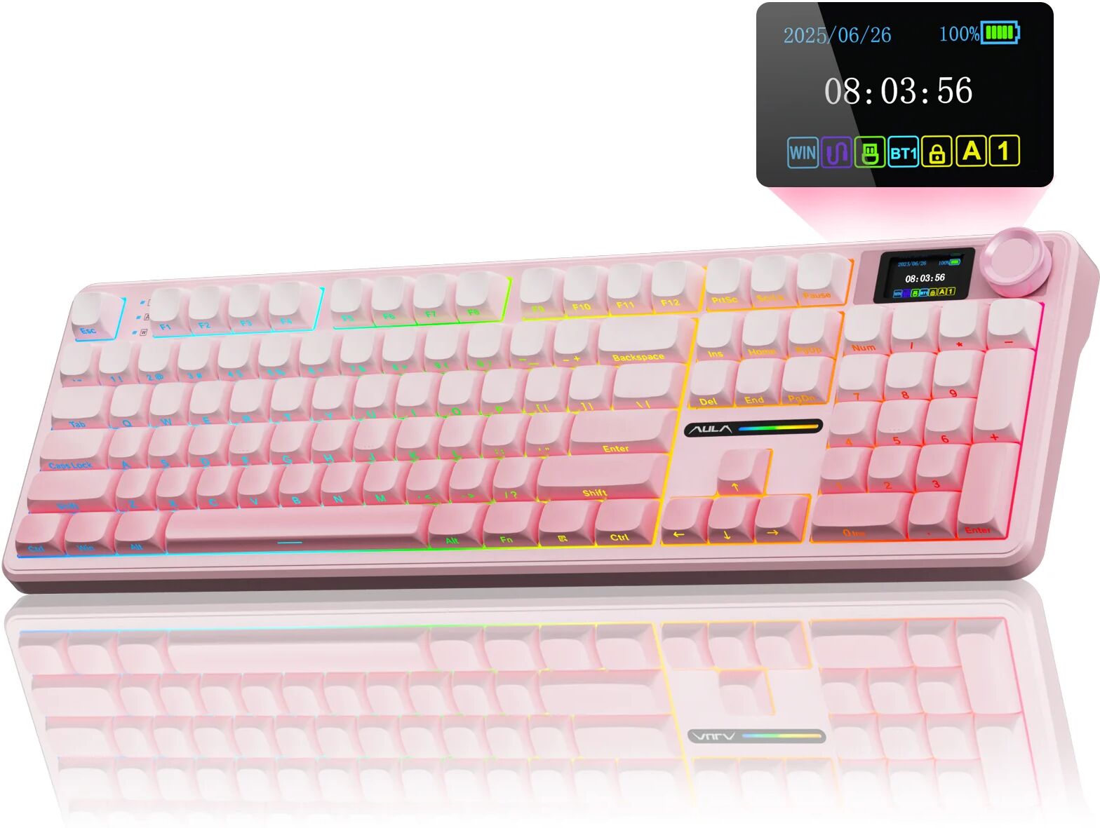 AULA F108 pro Drahtlose Bluetooth-Tastatur, Makro-Gaming-Tastatur, Dichtung, Hot-Swap-Tastatur in voller Größe mit TFT Smart Display