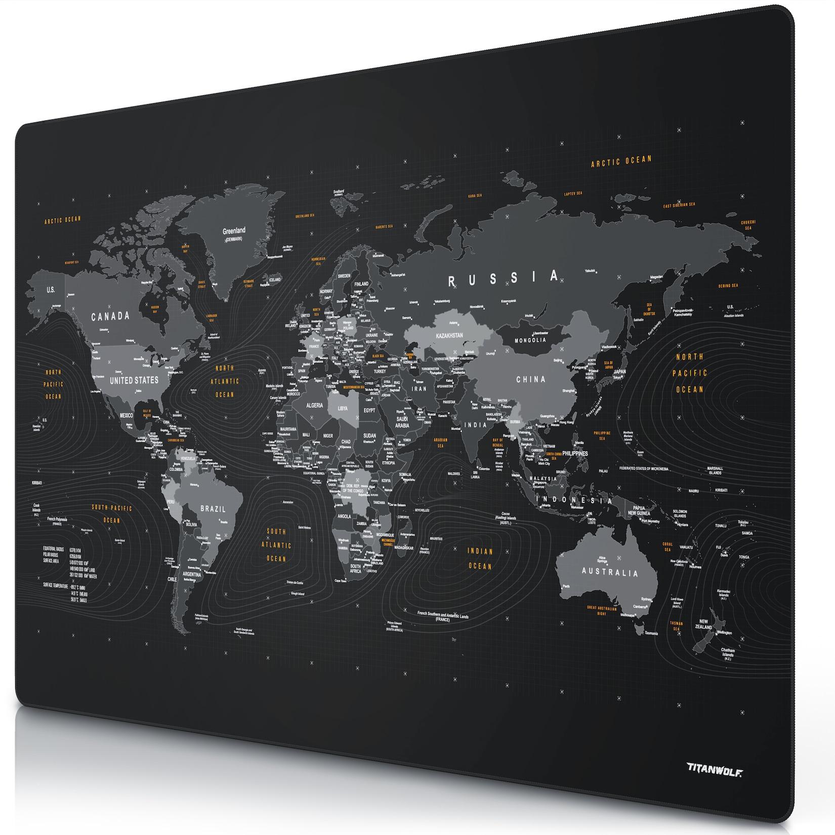 Titanwolf Gaming Mauspad XXXL 1200x800 mm, Speed Mousepad, Weltkarte Englisch, rutschfest, abwaschbar