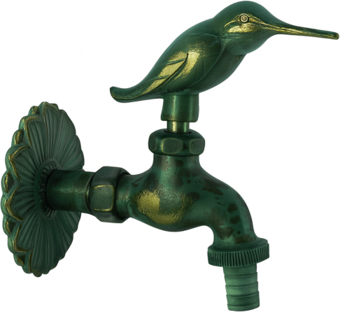 AquaCraft Nostalgie Auslaufventil Vogel 1/2 Zoll 1001000119 Messing patiniert, mit Wandrosette und Schlauchanschluss