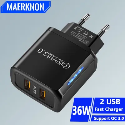 2 USB-Ladegeräte 36 W Schnellladung Doppel-USB-Schnellladung 3.0 für Samsung Xiaomi 14 Huawei OPPO Oneplus Handy-Wandadapter
