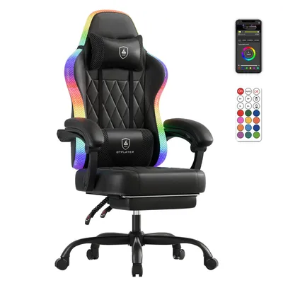 GTPLAYER Gaming Stuhl, Bürostuhl, Gaming Chair mit LED Lichtleiste, Gamer Stuhl, Rückenlehne mit Aufbewahrungstasche Ergonomisch