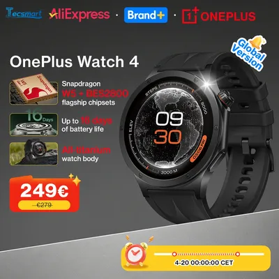 Globale Version der OnePlus Watch 4 Smartwatch, 1,5 Zoll, Wear OS by Google, Snapdragon W5, bis zu 16 Tage Akkulaufzeit, Google Wallet, Chat mit Google Gemini