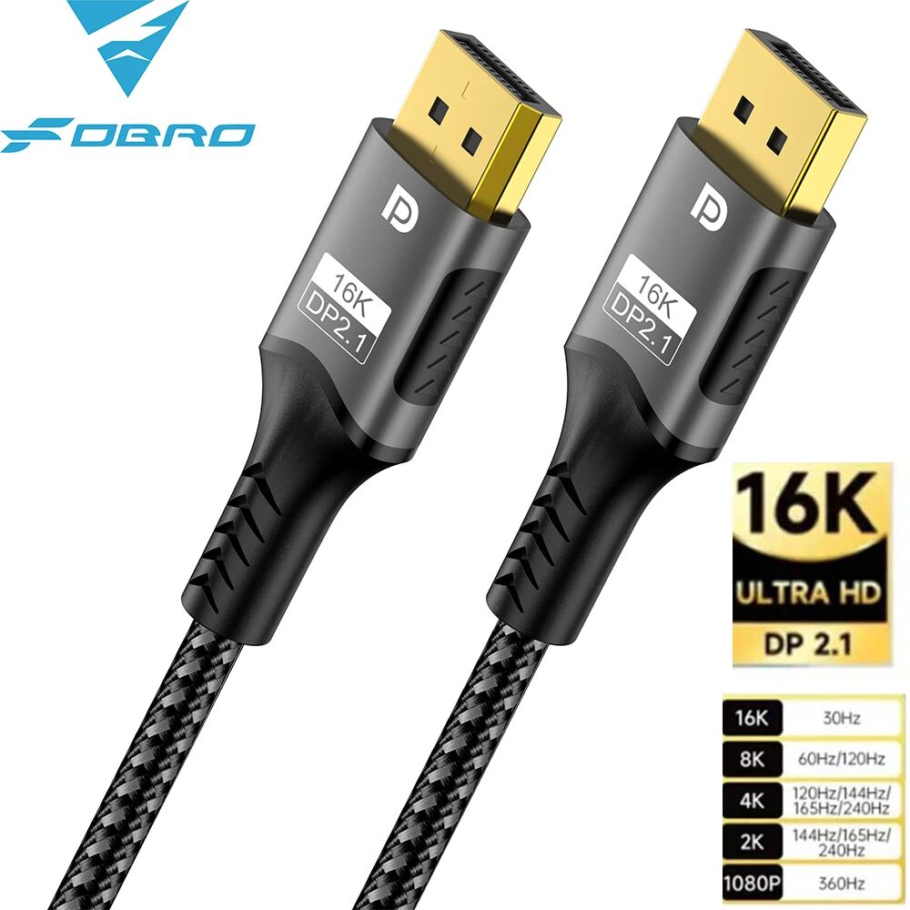 FDBRO 16K DP Kabel 8K@120Hz/60Hz 4K@240Hz 80Gbps Displayport 2.1 HDR Video Audio Kabel für Laptop Xbox Projektor Gaming Monitor
