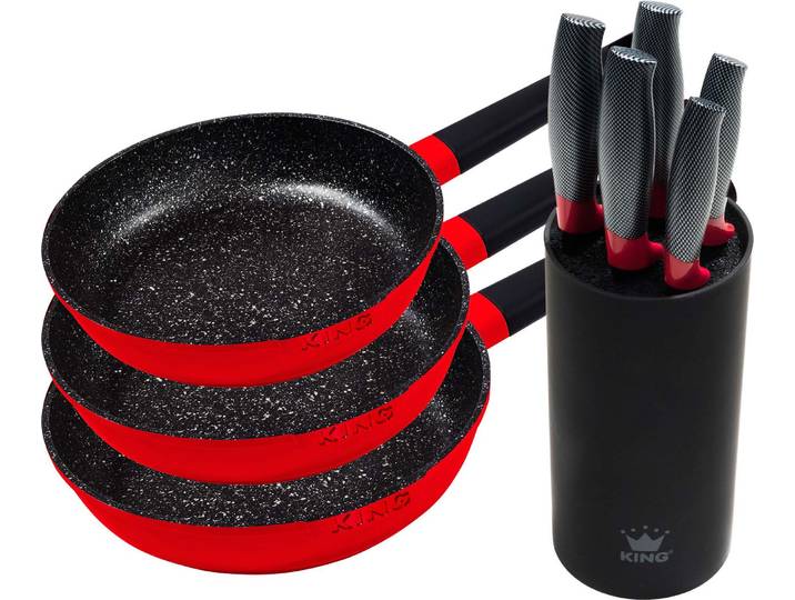 Pfannen-Set KING Shine Red , rot, Ø:28cm, Pfannen, Induktion, mit 6-teiligem Messerblock