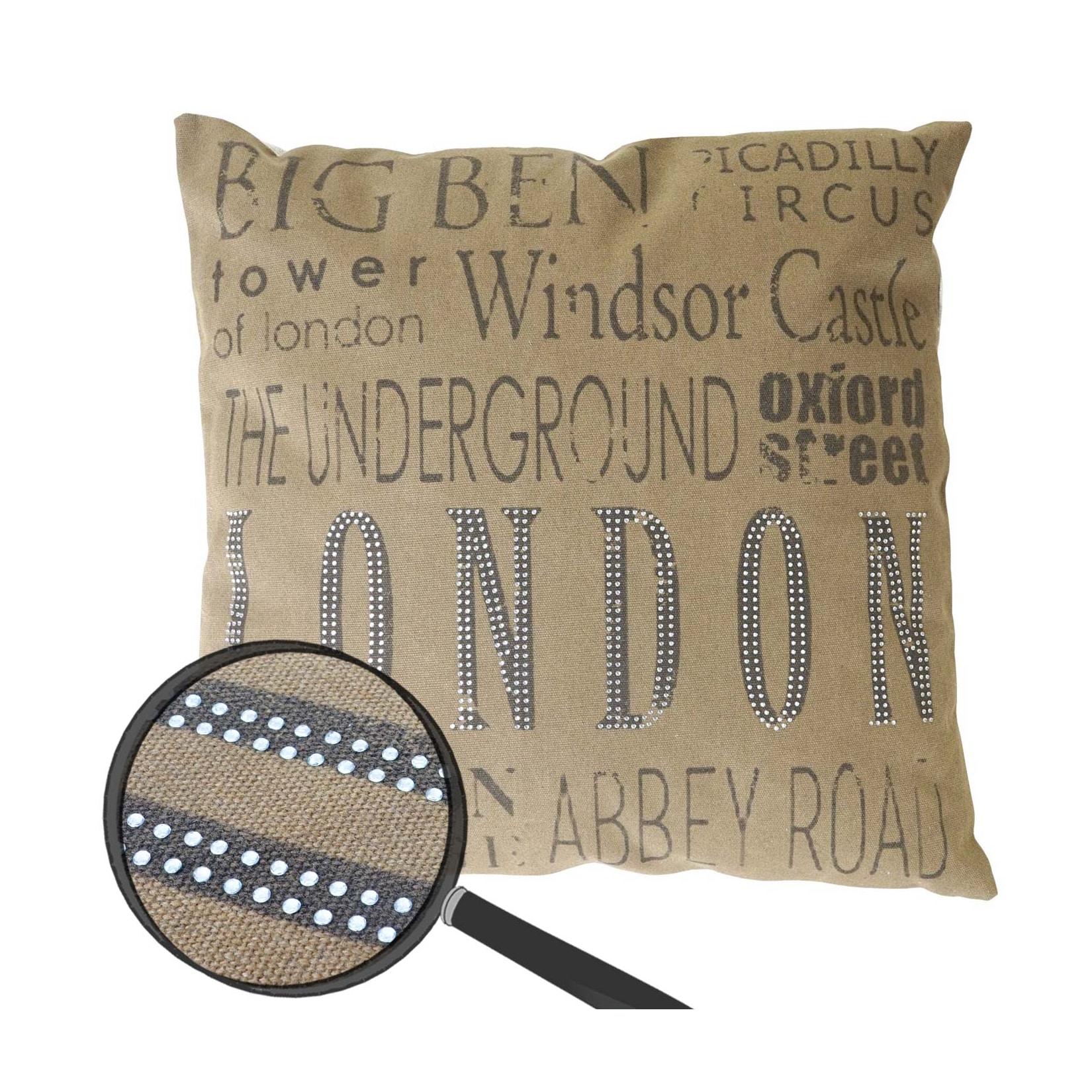 Zierkissen London, Sofakissen Deko-Kissen mit Füllung, braun Glitzersteine 45x45cm