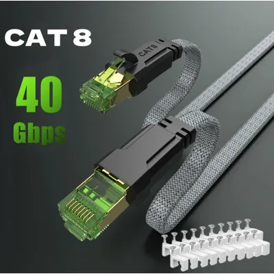 MIZIQIER langes CAT 8 flaches Netzwerk-Internetkabel 40 Gbit/s SFTP RJ45 LAN-Kabel Patchkabel für Modem-Router Gaming PC PS4/5/6 Xbox