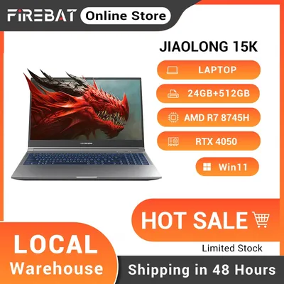 FIREBAT JIAOLONG 15K Gaming-Laptop AMD Ryzen 7 8745H Nvidia RTX 4050 DDR5 24GB RAM M.2 512GB SSD WiFi6 BT5.3 Windows11 Computer