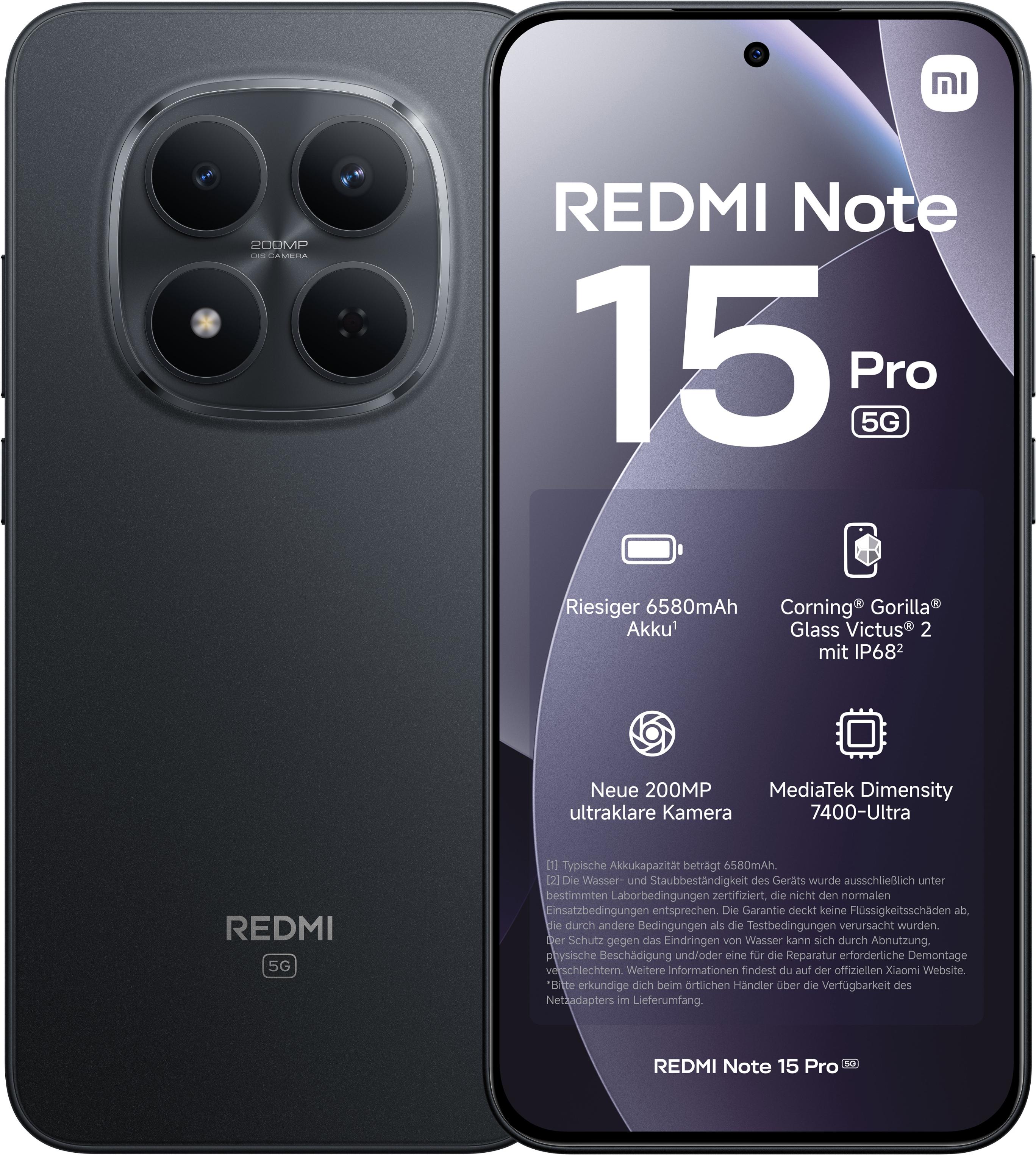 XIAOMI Smartphone "Redmi Note 15 Pro 5G 8+256", Energieeffizienz: B (A-G), schwarz, 256 GB, Mobiltelefone