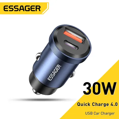 Essager USB Auto Ladegerät Schnell Ladung 4,0 QC 4,0 PD 3,0 SCP 5A Typ C 30W Schnelle Auto USB ladegerät Für iPhone 13 12 Xiaomi Handy