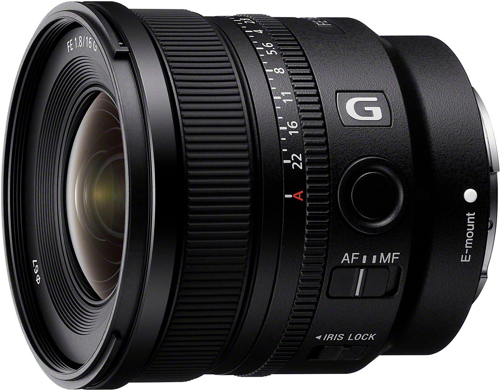 SONY Ultra-Weitwinkelobjektiv "FE 16mm F1.8 G", schwarz, H:7,5cm Ø:7,38cm, Objektive
