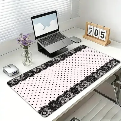 Coquette Polka Dot Spitzen-Schreibtischunterlage Rutschfeste Wasserdichte Tastaturunterlage für Büro Gaming Laptop Heim-Dekoration