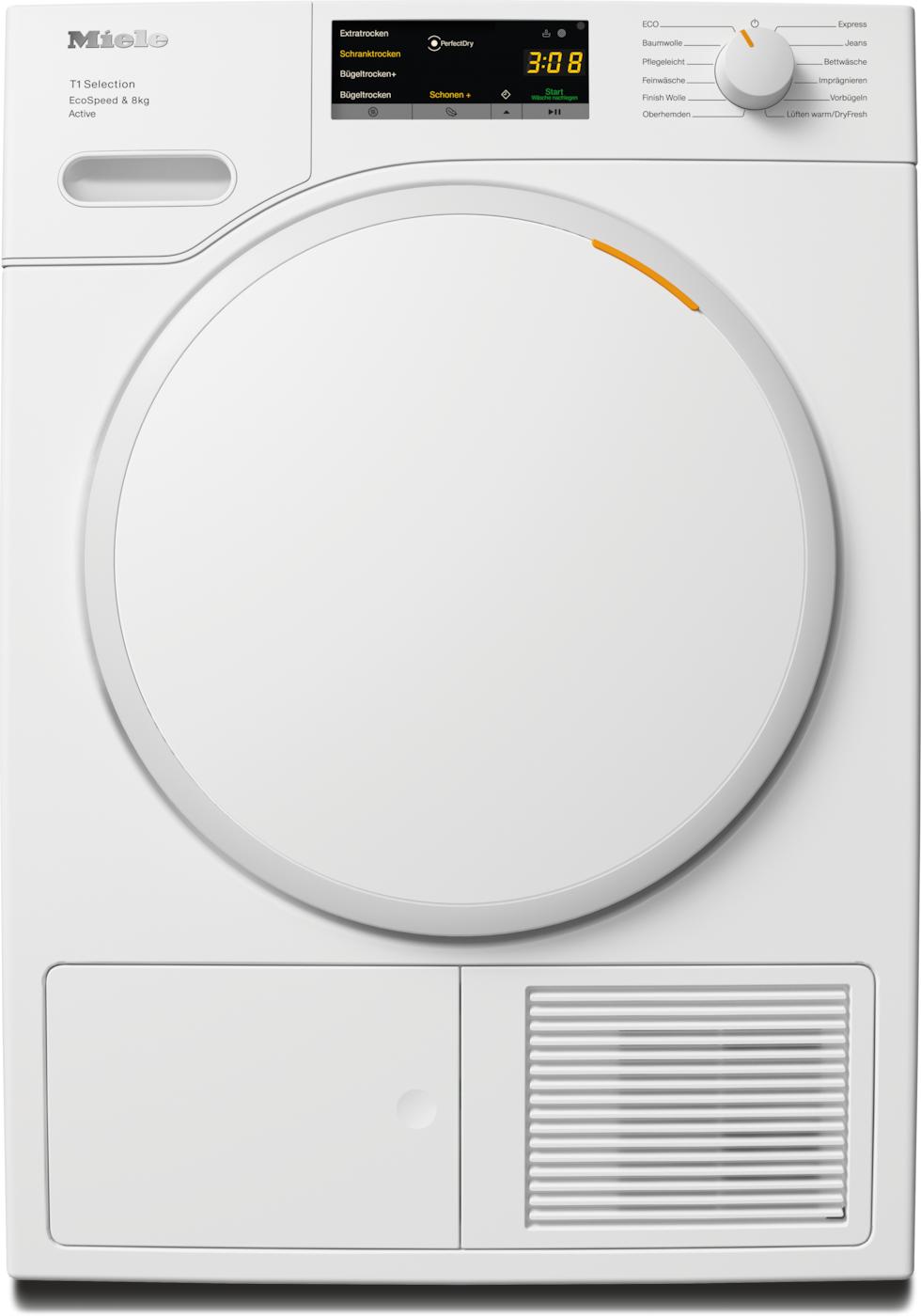 MIELE Wärmepumpentrockner "TSA523WP 8kg Active", Energieeffizienz: C (A-G), weiß, B:59,6cm H:85cm T:65,5cm, Trockner, Getestet auf 20 Jahre perfekte Wäschepflege, 25 Jahre Motorgarantie