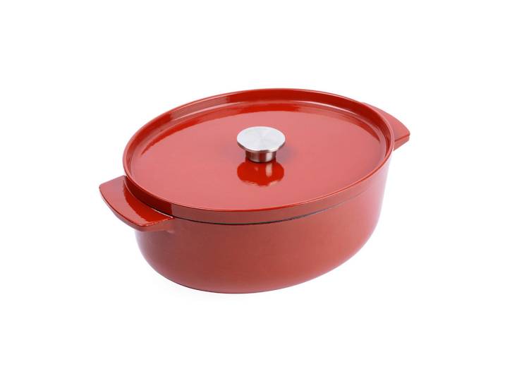 KitchenAid Bräter Cast Iron, Creme, Rot, Metall, 5.6 L, oval, hitzebeständige Griffe, Kochen, Töpfe, Bräter