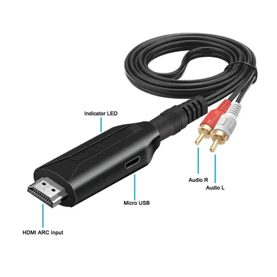 HDMI-kompatibler ARC Audio-Extraktor, ARC zu 3,5mm Klinke RCA L/R Audio-Adapter für HDTV, Soundbar, Verstärker, Kopfhörer