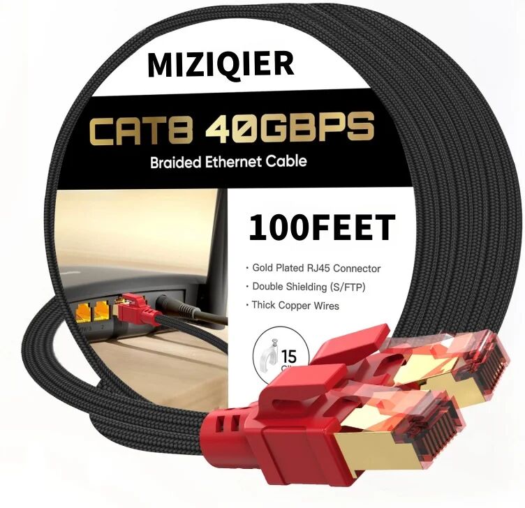 CYANMI Miziqier Long Cat 8 Ethernet-Kabel 40 Gbit/s Nylon geflochtenes SFTP RJ45 LAN-Kabel für Cat7 Cat6 Modem Router Gaming PC PS4/5/6 Xbox