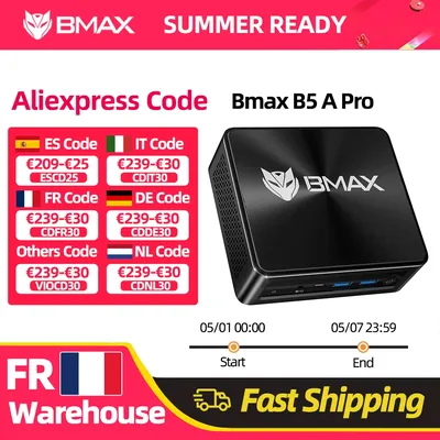 BMAX B5 A Pro Mini-PC AMD Ryzen7 5700U 5825U Prozessor AMD Radeon Grafik 16GB (unterstützt max. 64GB) DDR4 512GB NVMe SSD Windows 11 WLAN Mini-PC