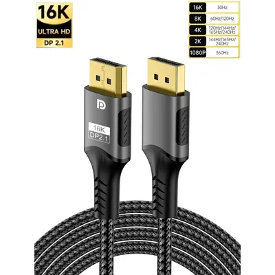 16K DP 2.1 8K@120Hz 4K@240Hz 80Gbps HDR Video Audio Displayport Kabel Display Port für Laptop TV Xbox Projektor Gaming Monitor
