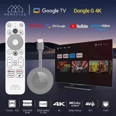 Homatics dongle g 4k tv stick mit netflix 4k google zertifiziert 2 g32g amlogic s905y4 unterstützung dolby atmos av1 h.265 2 t2r wifi box