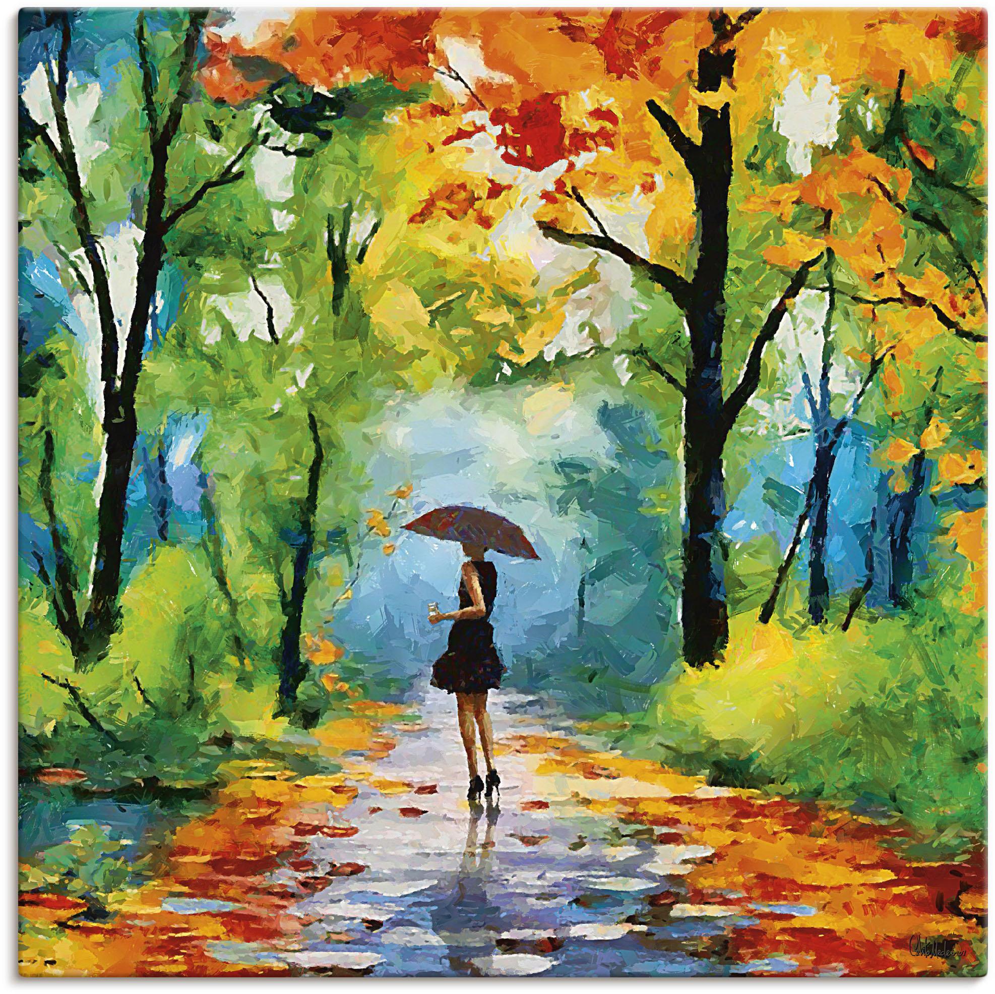 Wandbild ARTLAND "Herbstlicher Spaziergang im Park", bunt (farbe bild(er): bunt), B:100cm H:100cm, Bilder, als Alubild, Leinwandbild, Poster in verschied. Größen