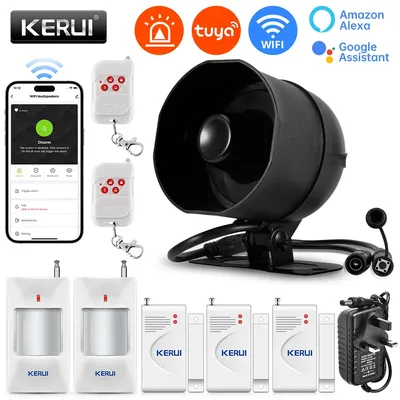 KERUI 120 dB Sirenen-Alarmsystem WiFi Tuya Smart Speaker Alarm Kit mit Bewegungssensor Türsensor für den Sicherheitsschutz zu Hause
