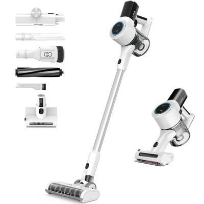 KLAMER Akkustaubsauger, 420 Watt Kabelloser, 2 Akkus, Flexibler Handstaubsauger mit verschiedenen Aufsätzen mit LED Licht und extra Akku