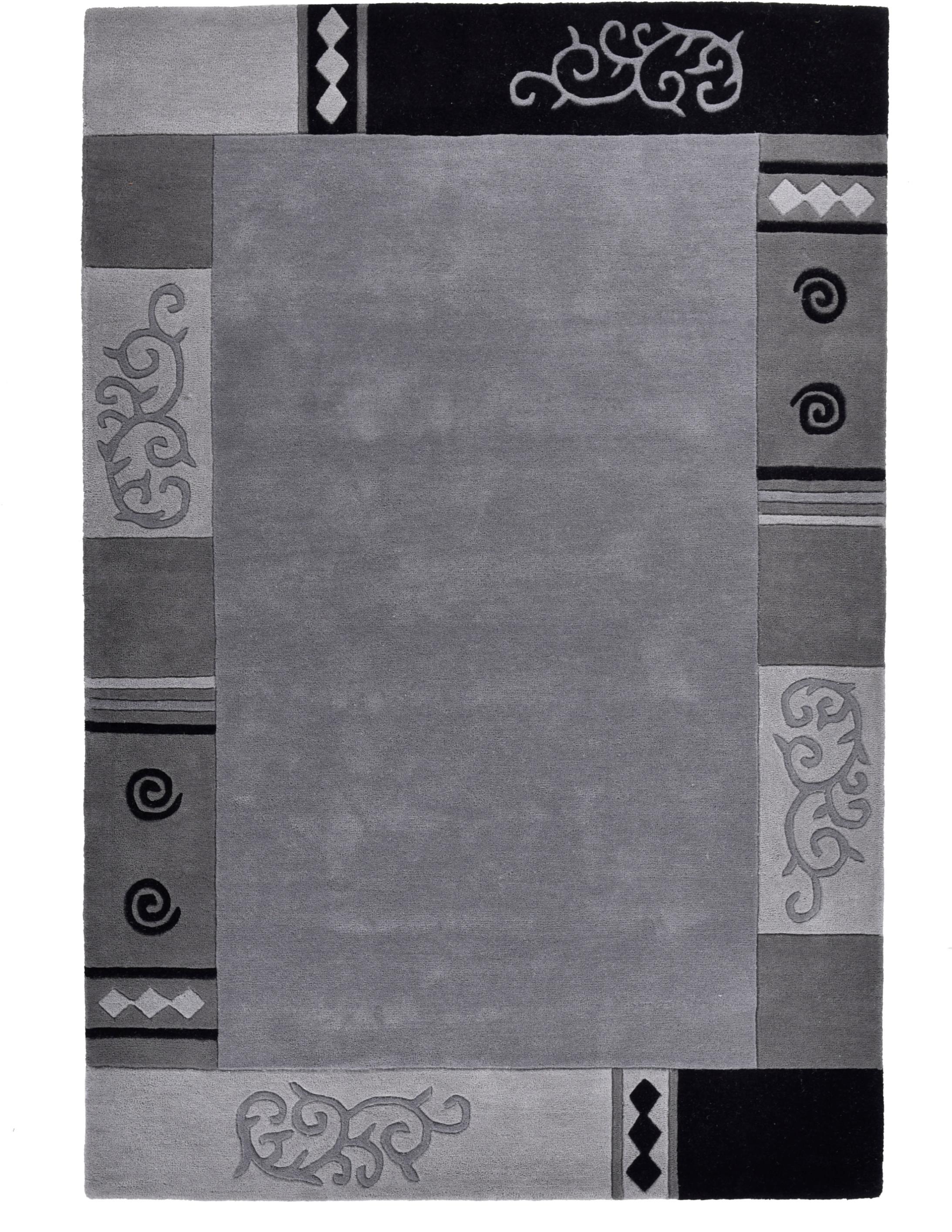 Wollteppich THEKO "Ambadi", grau, B:240cm H:14mm L:340cm, Schurwolle, Teppiche, reine Schurwolle, handgetuftet, mit Bordüre, modern