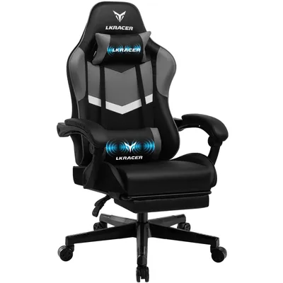 LUCKRACER Gaming Stuhl mit fußstütze Bürostuhl Ergonomisch mit verstellbare Lendenkissen, Kopfkissen Gaming Chair
