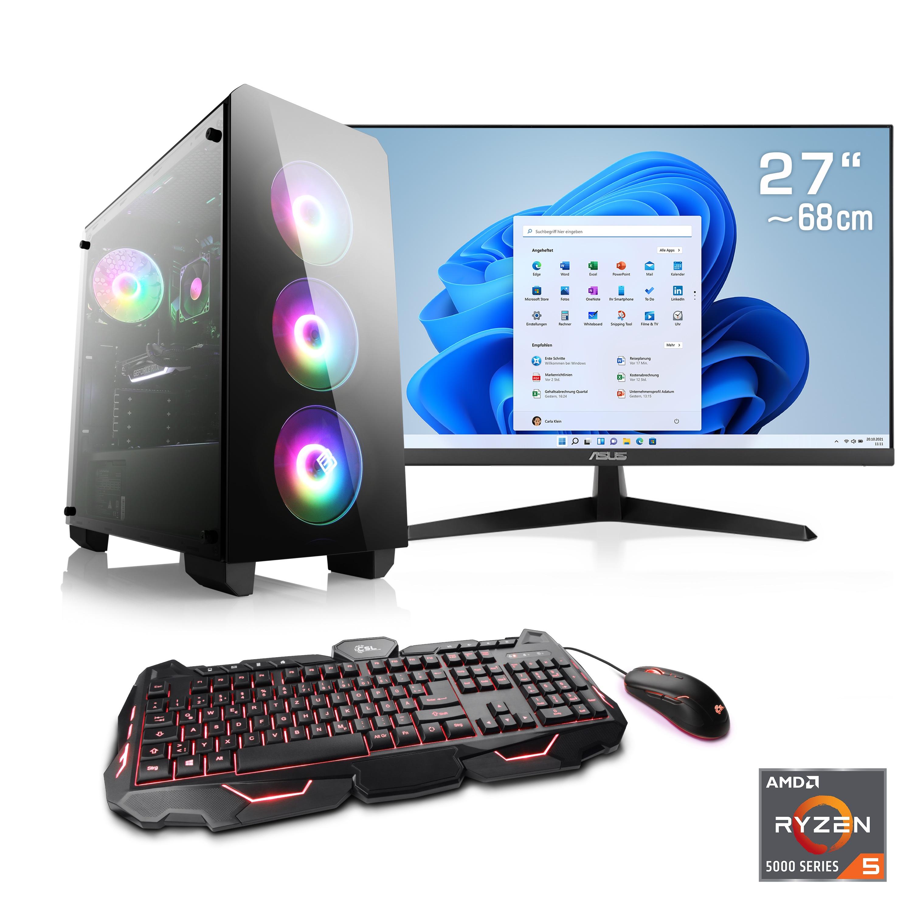 CSL Gaming-PC-Komplettsystem "Theseus V24636", Energieeffizienz: D (A-G), schwarz, Microsoft Windows 11 Home (64 Bit), 16 GB RAM 500 GB SSD, Computer_Komplettsysteme