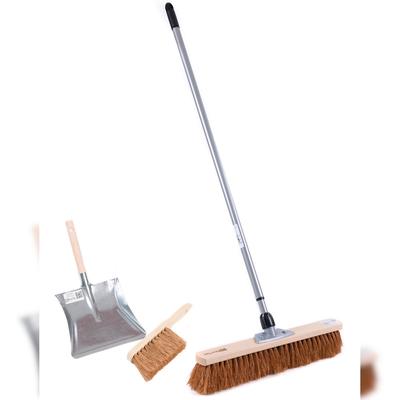BawiTec Kokosbesen Kehrset 40cm mit Teleskopstiel Handfeger und Kehrblech Besen Set Kokos Feger