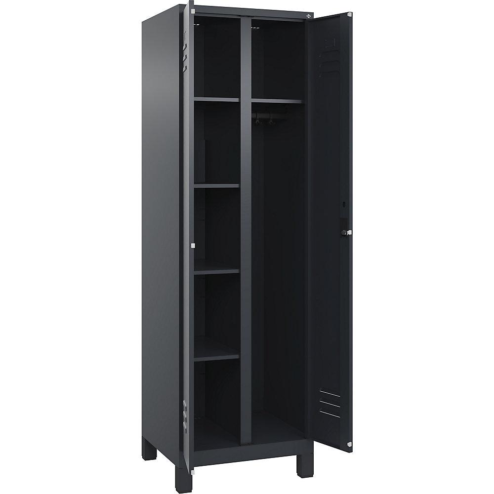 C+P Putzmittelspind Classic PLUS, 1 Abteil, Trennwand mittig, grau, B 600 mm, mit Füßen, Zylinderschloss