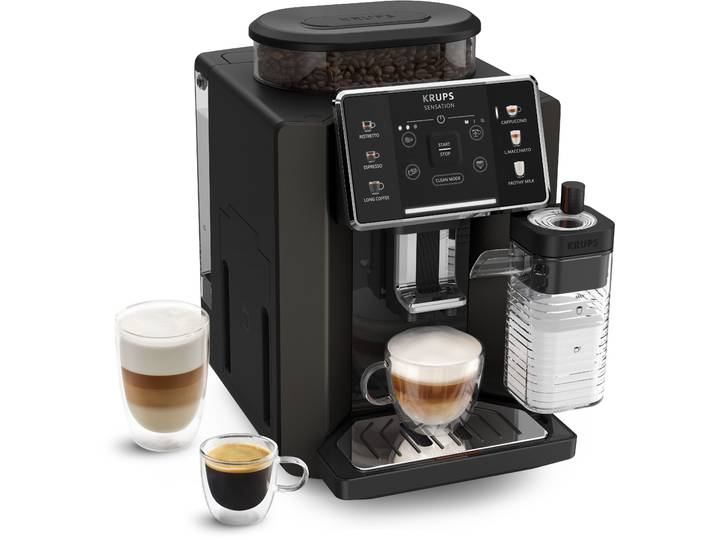 KRUPS Kaffeevollautomat EA9128D Sensation Milk , schwarz (graphite, schwarz), B:24cm H:36,4cm T:34,6cm, Kaffeevollautomaten, 6 Kaffee- und Milchspezialitäten, aut. Reinigung, Metall-Brühgruppe, Kaffeevollautomat
